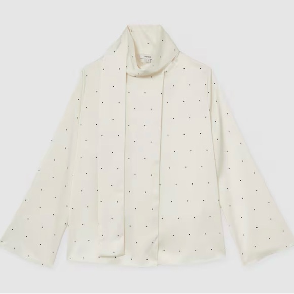 REISS- Cream Rina Polka Dot Tie Neck Blouse - Picture 6 of 11